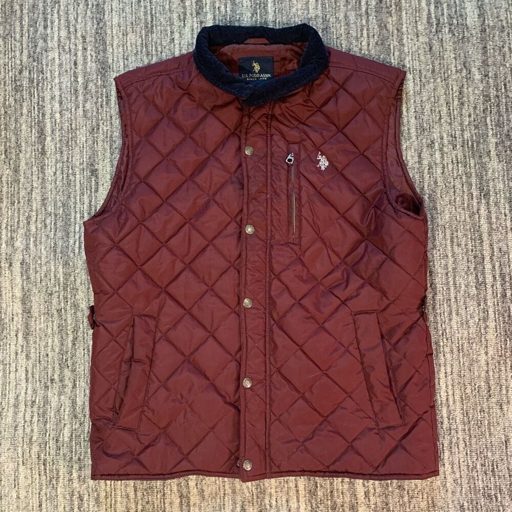 U S Polo Assn Womens Size‎ Small Quilted Snap Front Vest Burgundy Pockets